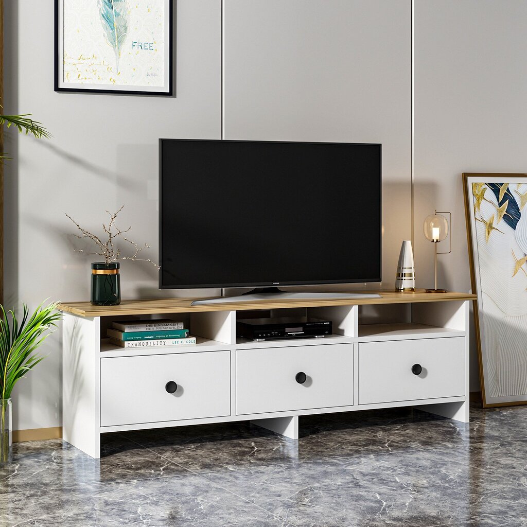 TV staliukas Asir 150x47x36 cm, baltas/smėlio spalvos kaina ir informacija | TV staliukai | pigu.lt