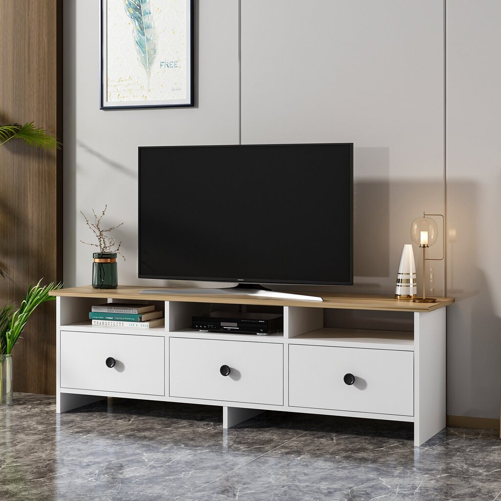 TV staliukas Asir 150x47x36 cm, baltas/smėlio spalvos цена и информация | TV staliukai | pigu.lt