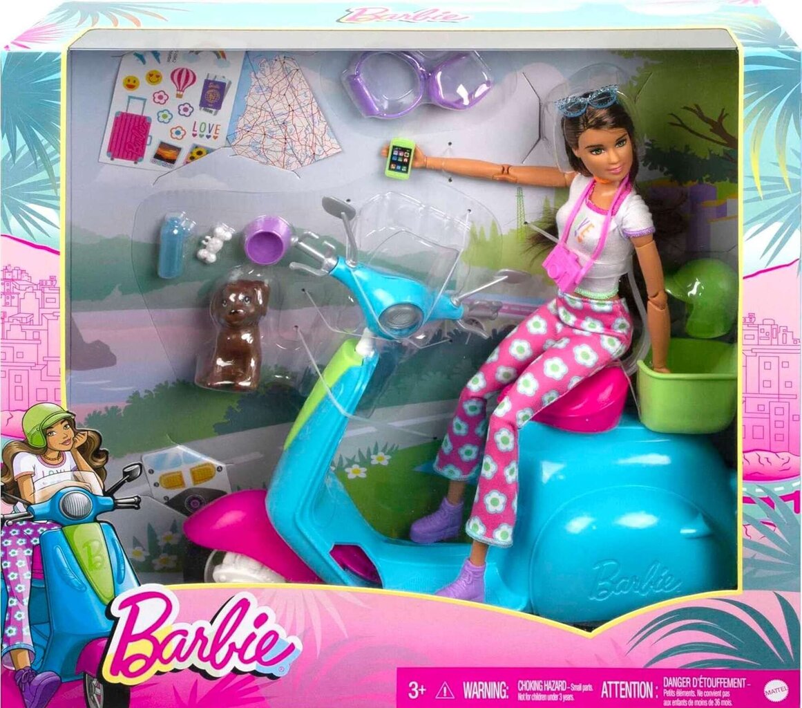 Lėlė Barbie Atostogų linksmybės ant motorolerio kaina ir informacija | Žaislai mergaitėms | pigu.lt