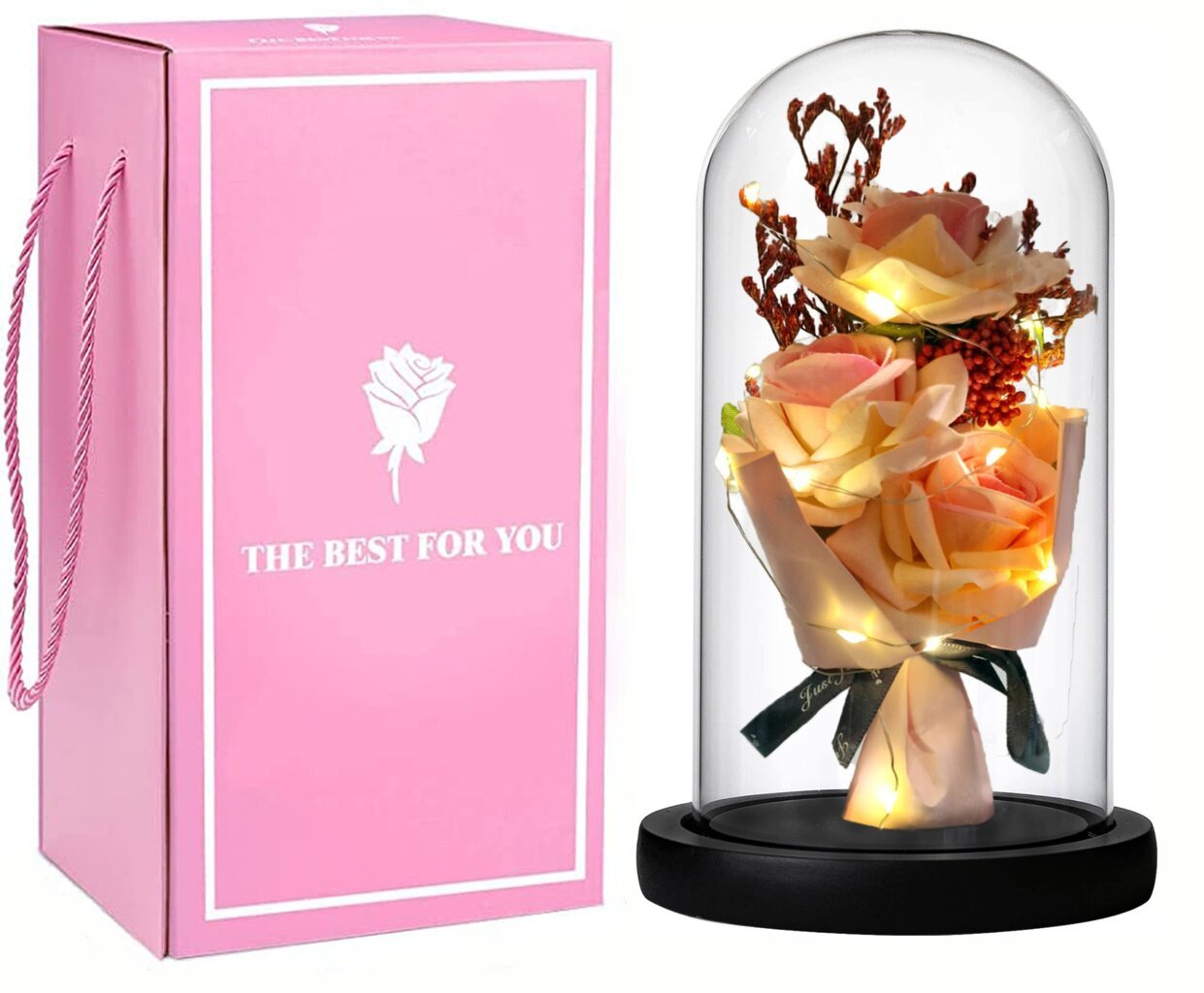 Amžina rožių puokštė stikliniame kupole, geltona, 1 vnt. цена и информация | Kitos originalios dovanos | pigu.lt