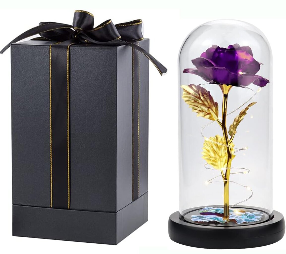 Amžina rožė stikliniame kupole, violetinė, 1 vnt. kaina ir informacija | Kitos originalios dovanos | pigu.lt