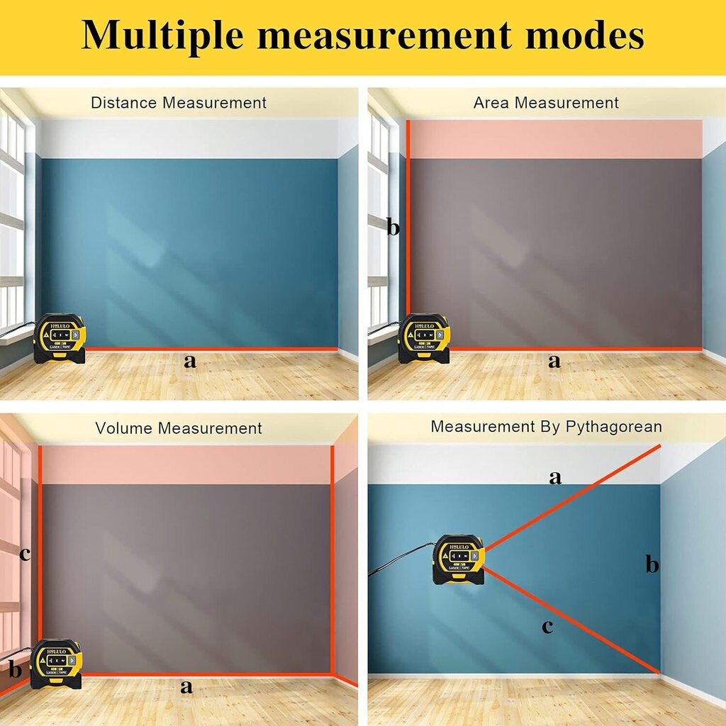 5 m matavimo juosta ir 40 m lazerinis matavimo prietaisas su LCD ekranu kaina ir informacija | Mechaniniai įrankiai | pigu.lt