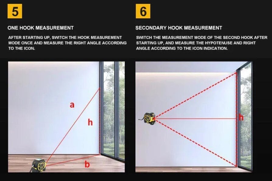 5 m matavimo juosta ir 40 m lazerinis matavimo prietaisas su LCD ekranu kaina ir informacija | Mechaniniai įrankiai | pigu.lt