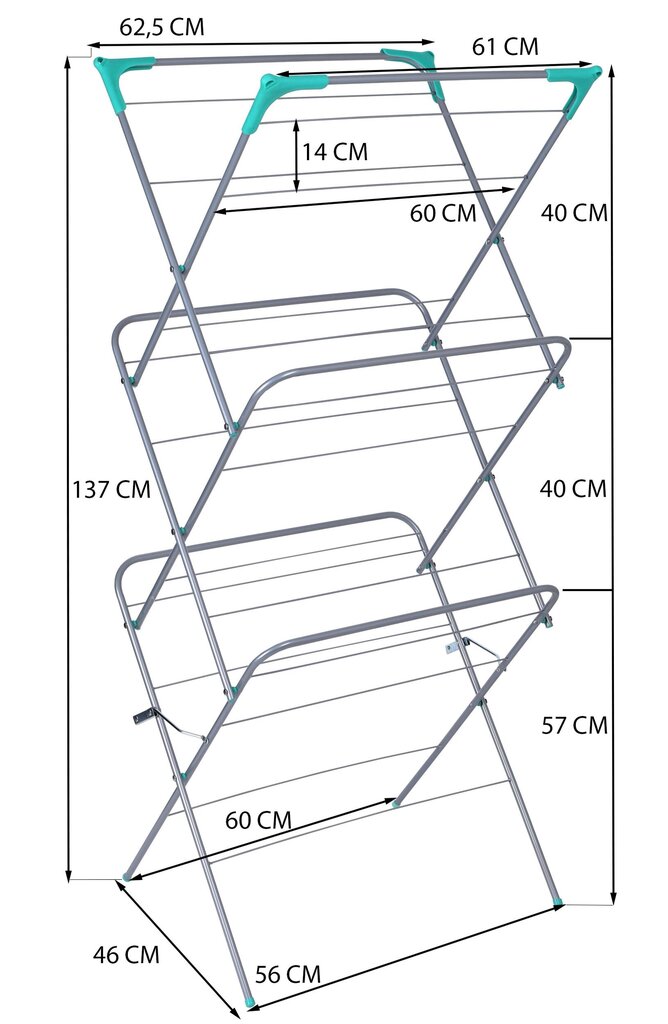 Skalbinių džiovyklė, 46x137x62,5 cm kaina ir informacija | Skalbinių džiovyklos ir aksesuarai | pigu.lt