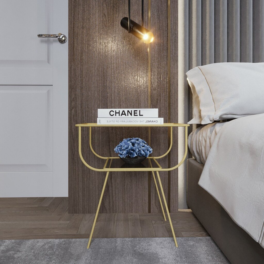 Naktinis staliukas Asir, 45x50x30 cm, auksinis kaina ir informacija | Spintelės prie lovos | pigu.lt