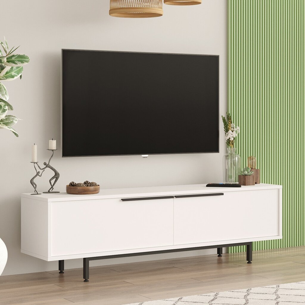 TV staliukas Asir, 160x45,1x35,5 cm, baltas kaina ir informacija | TV staliukai | pigu.lt