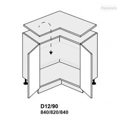 Pastatoma kampinė spintelė Carrini D12 90, su lentyna, balta цена и информация | Кухонные шкафчики | pigu.lt