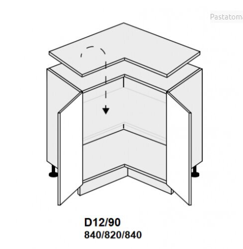 Pastatoma kampinė spintelė Carrini D12 90, su lentyna, balta kaina ir informacija | Virtuvinės spintelės | pigu.lt