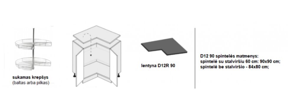 Pastatoma kampinė spintelė Carrini D12 90, su krepšiu, balta kaina ir informacija | Virtuvinės spintelės | pigu.lt