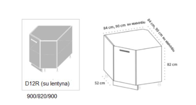 Pastatoma kampinė spintelė Carrini D12R 90, su lentyna, dešininė, balta kaina ir informacija | Virtuvinės spintelės | pigu.lt