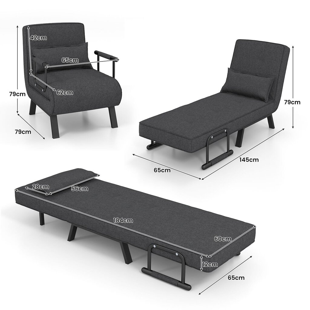 Konvertuojama sofa-lova 4 in 1 Costway, pilka цена и информация | Sofos | pigu.lt