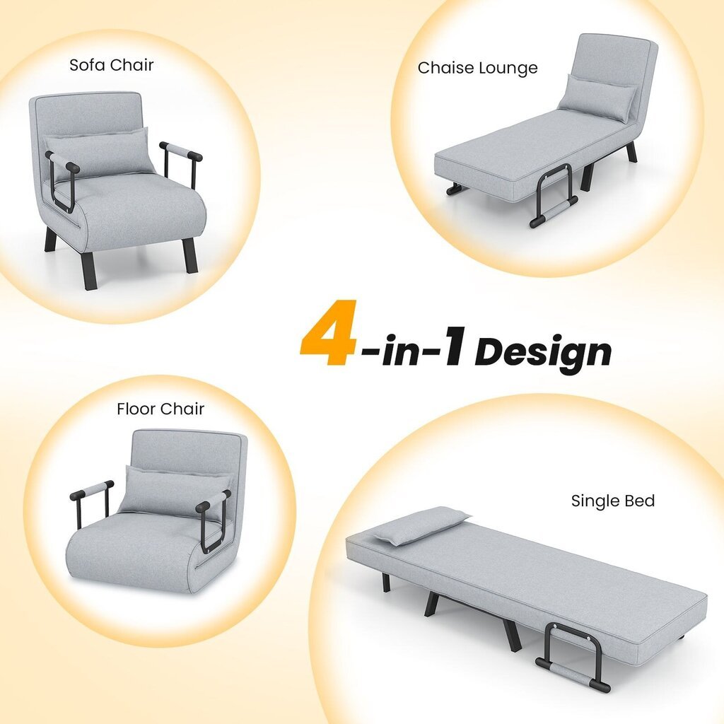 Konvertuojama sofa-lova 4 in 1 Costway, šviesiai pilka цена и информация | Sofos | pigu.lt