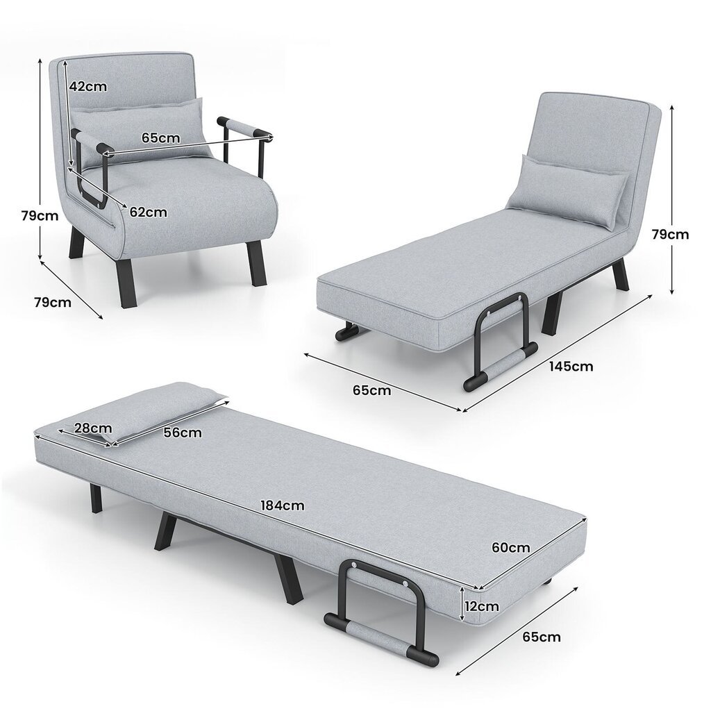 Konvertuojama sofa-lova 4 in 1 Costway, šviesiai pilka цена и информация | Sofos | pigu.lt