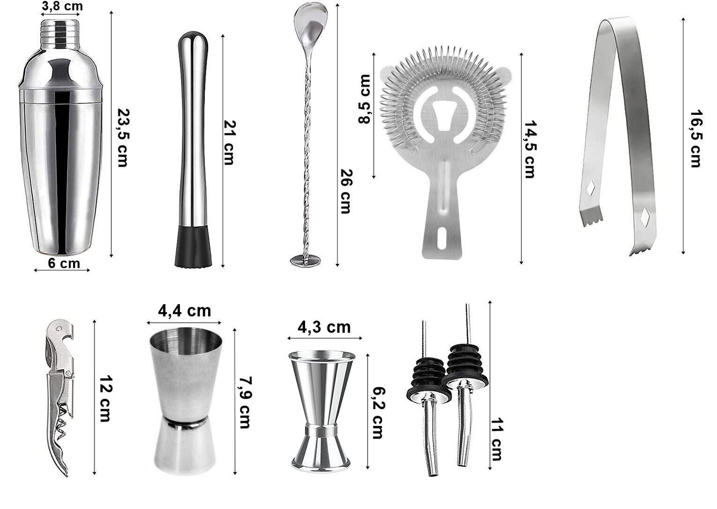 Barmeno rinkinys, 11 dalių kaina ir informacija | Virtuvės įrankiai | pigu.lt