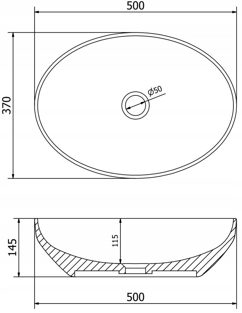 Keraminis stalviršio praustuvas Silla white 50x37x14,5 cm kaina ir informacija | Praustuvai | pigu.lt