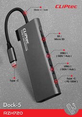 Cliptec Dock-5 RZH720 kaina ir informacija | Adapteriai, USB šakotuvai | pigu.lt