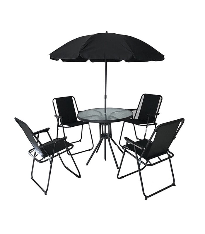 6-ių dalių lauko baldų komplektas su skėčiu Milano, juodas kaina ir informacija | Lauko baldų komplektai | pigu.lt