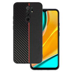 Чехол Tel Protect Carbon для Xiaomi Redmi 9, черный с красной полоской цена и информация | Чехлы для телефонов | pigu.lt