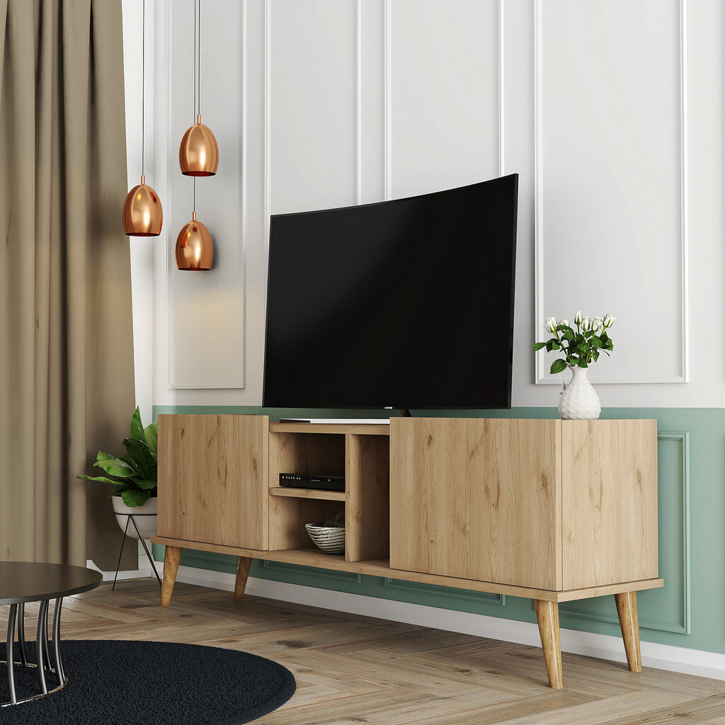 TV staliukas Asir, 150x52x34 cm, smėlio spalvos kaina ir informacija | TV staliukai | pigu.lt