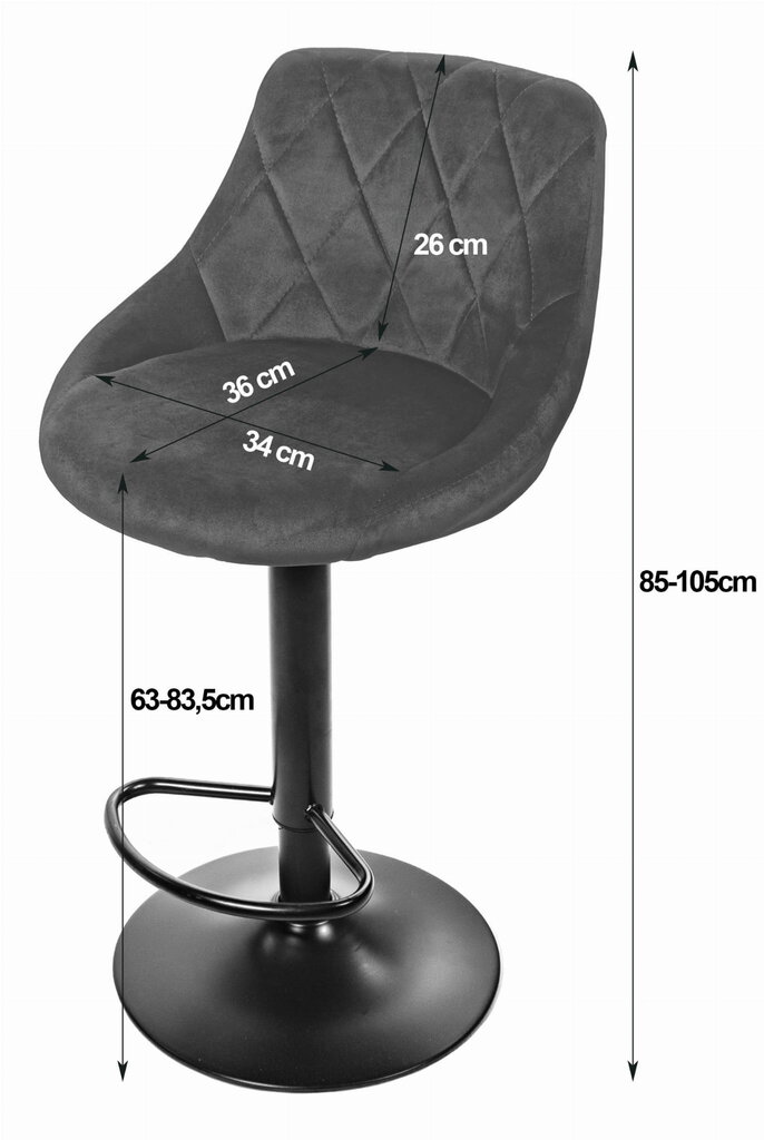 Baro kėdės, pilkos kaina ir informacija | Virtuvės ir valgomojo kėdės | pigu.lt