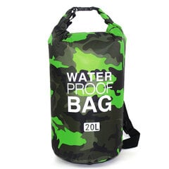 Водонепроницаемый сухой мешок Тип 1 20л зеленый камуфляж цена и информация | Непромокаемые мешки, чехлы, дождевики | pigu.lt