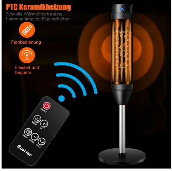 Ventiliatorinis elektrinis svyruojantis keraminis bokštas šildytuvas, 1200 W/2000 W, Costway цена и информация | Šildytuvai | pigu.lt