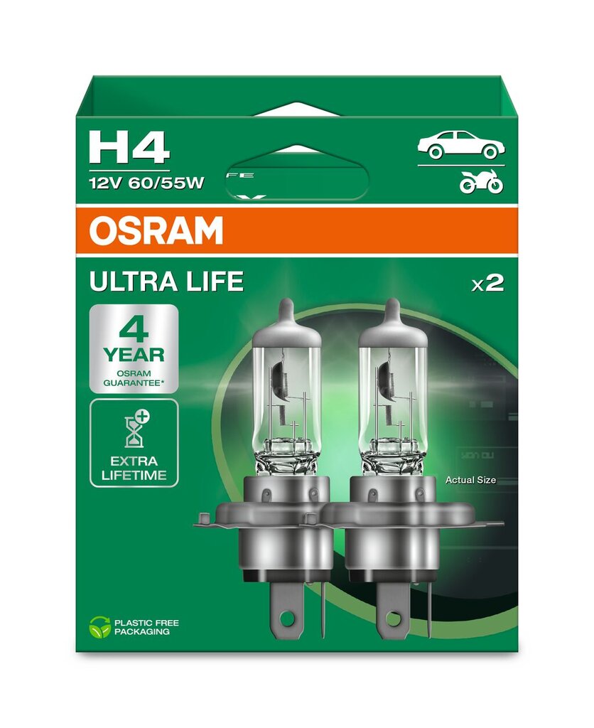 Automobilinės lemputės Osram Ultra Life H4, 2 vnt. цена и информация | Automobilių lemputės | pigu.lt