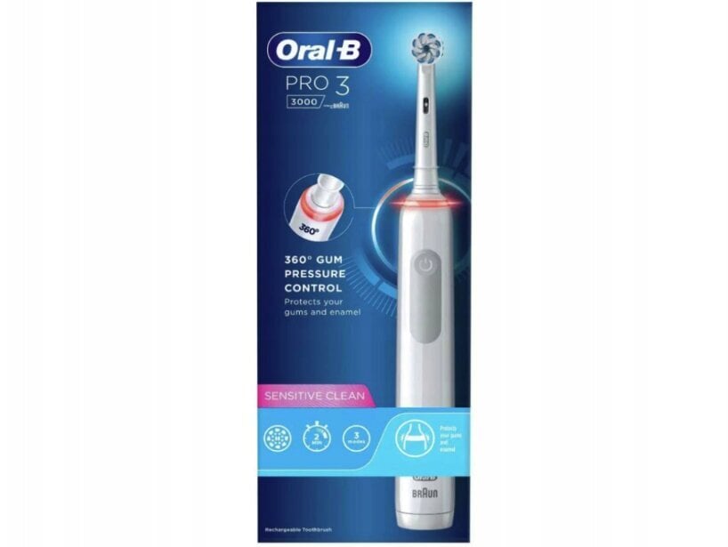 Oral-B Pro3 3000 White Sensi kaina ir informacija | Elektriniai dantų šepetėliai | pigu.lt