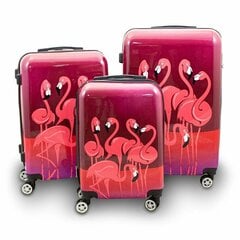 Комплект дорожных чемоданов, 3 предмета, фламинго цена и информация | Чемоданы, дорожные сумки  | pigu.lt