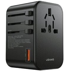 USAMS Adapter siec 1xUSB+2xUSB-C T62 65W 4w1 US|AU|EU|UK czarny|black CC199TC01 (US-CC199) Univesal Travel Charger цена и информация | Зарядные устройства для телефонов | pigu.lt