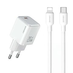 USAMS Ład. siec. 1xUSB-C PD20W PD3.0 Fast Charging US-CC183 + kabel USB-C|Lightning US-SJ610 biały|white YX Series YXXLOGTC03 цена и информация | Зарядные устройства для телефонов | pigu.lt