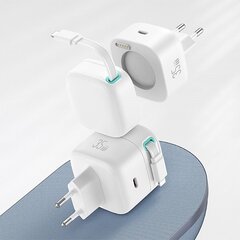 USAMS Ład. siec. 1xUSB-C ze zwijanym kablem Lighning (only head) PD+QC 35W Gan Fast Charging biały|white XMF Series CC209TC02 (US-CC209) цена и информация | Зарядные устройства для телефонов | pigu.lt