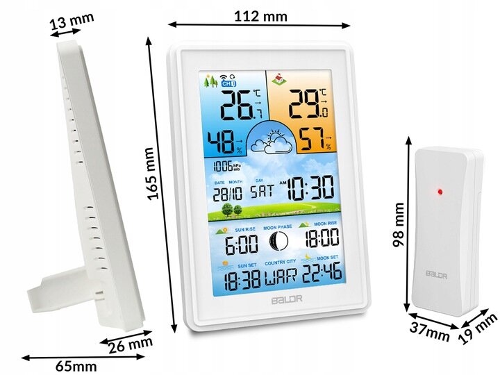 Meteorologinė stotis su ekranu,baltas цена и информация | Meteorologinės stotelės, termometrai | pigu.lt
