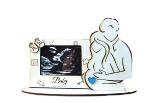 Деревянная фоторамка для снимка узи малыша, 19 см,  ручная работа, с синим сердцем и гравировкой, 1 шт. цена и информация | Рамки, фотоальбомы | pigu.lt