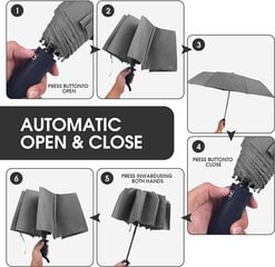 Зонт шириной 105 см, серый, с функцией автоматического открытия и закрытия цена и информация | Женские зонты | pigu.lt