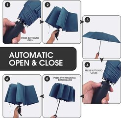 Зонт шириной 105 см, синий, с функцией автоматического открытия и закрытия цена и информация | Женские зонты | pigu.lt