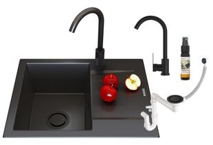 Granito kriauklė virtuvės maišytuvas sifonas juodas viršus kaina ir informacija | Virtuvinės plautuvės | pigu.lt
