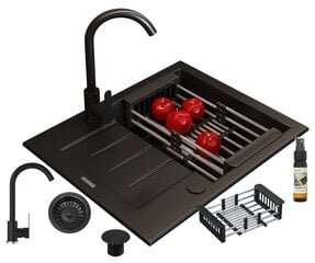 Granito kriauklė virtuvės maišytuvas latakas sifonas rinkinys juodas Milano kaina ir informacija | Virtuvinės plautuvės | pigu.lt