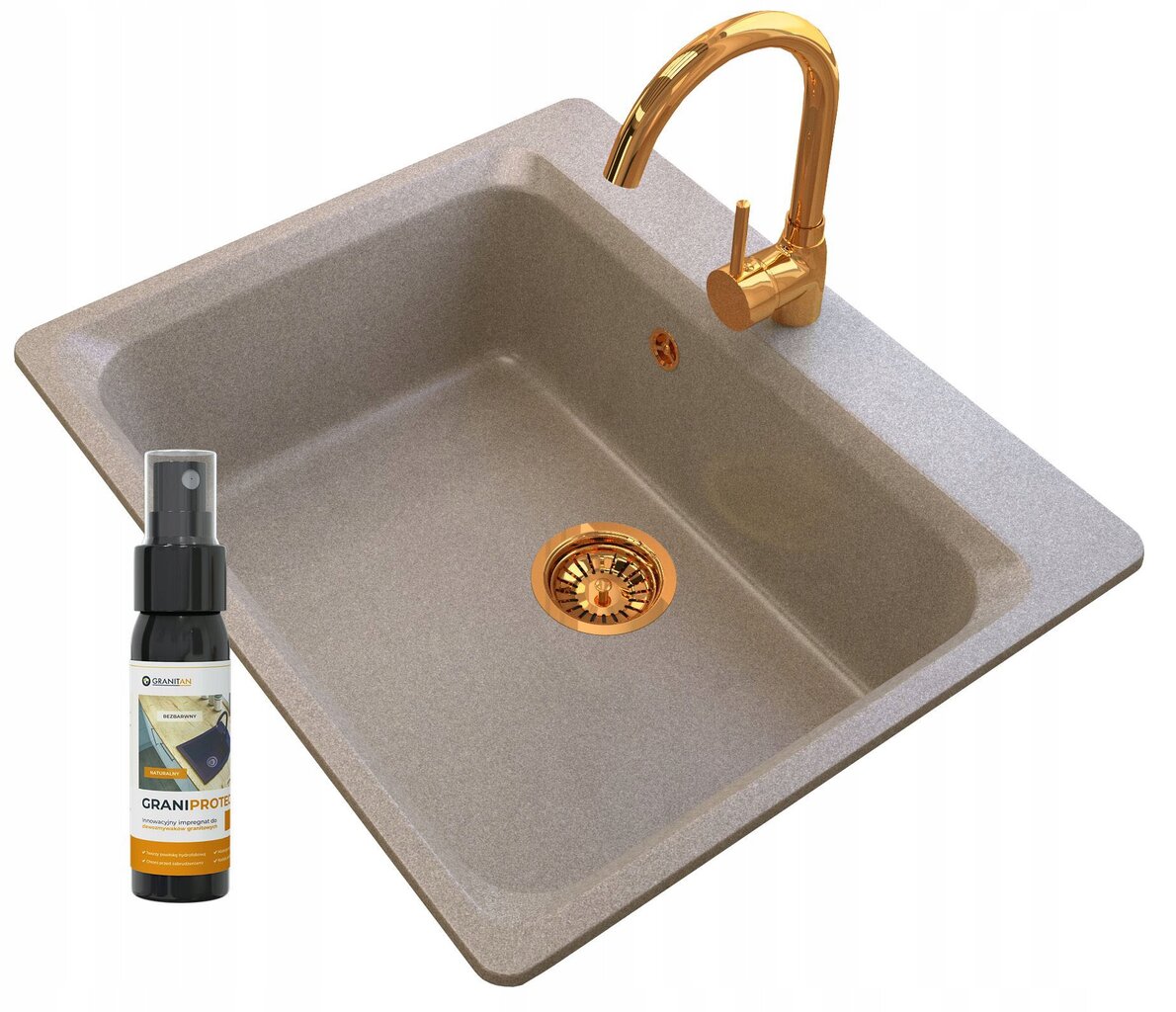 Granito kriauklė virtuvės maišytuvas aukso spalvos Zantė kaina ir informacija | Virtuvinės plautuvės | pigu.lt