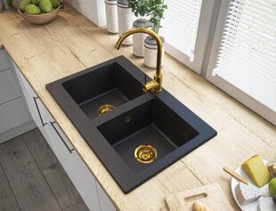 Granito kriauklė virtuvės maišytuvas juodas su aukso taškeliais kaina ir informacija | Virtuvinės plautuvės | pigu.lt