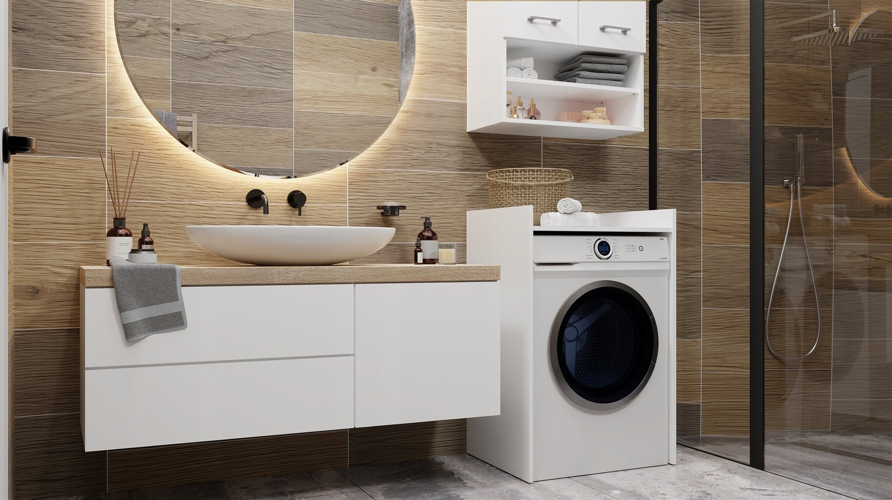 Vonios spintelė skalbyklei, balta kaina ir informacija | Vonios spintelės | pigu.lt