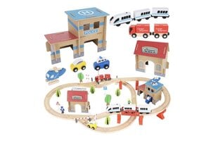 Учебная деревянная строительная железная дорога с поездами цена и информация | Игрушки для мальчиков | pigu.lt