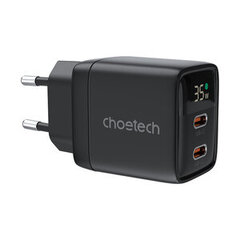 Wall charger GAN3 USB-C+C PD35W Choetech PD6051 (black) цена и информация | Зарядные устройства для телефонов | pigu.lt