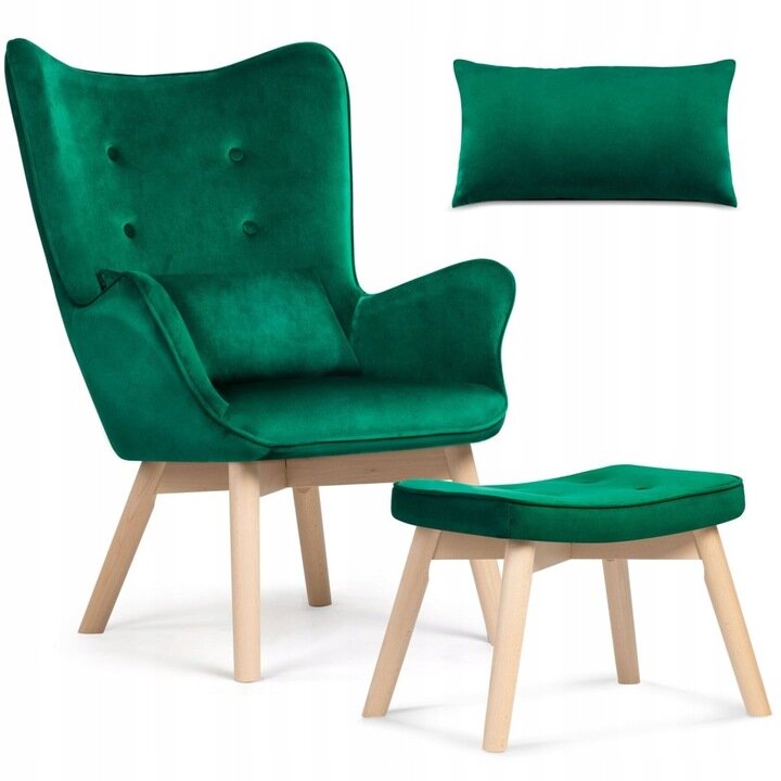 Fotelis su atrama kojoms Sofotel Norse, žalias цена и информация | Svetainės foteliai | pigu.lt