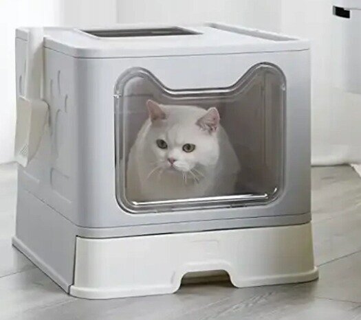 Uždaras tualetas katėms Lupio, 51x38x41 cm, pilkas/baltas kaina ir informacija | Kačių tualetai | pigu.lt