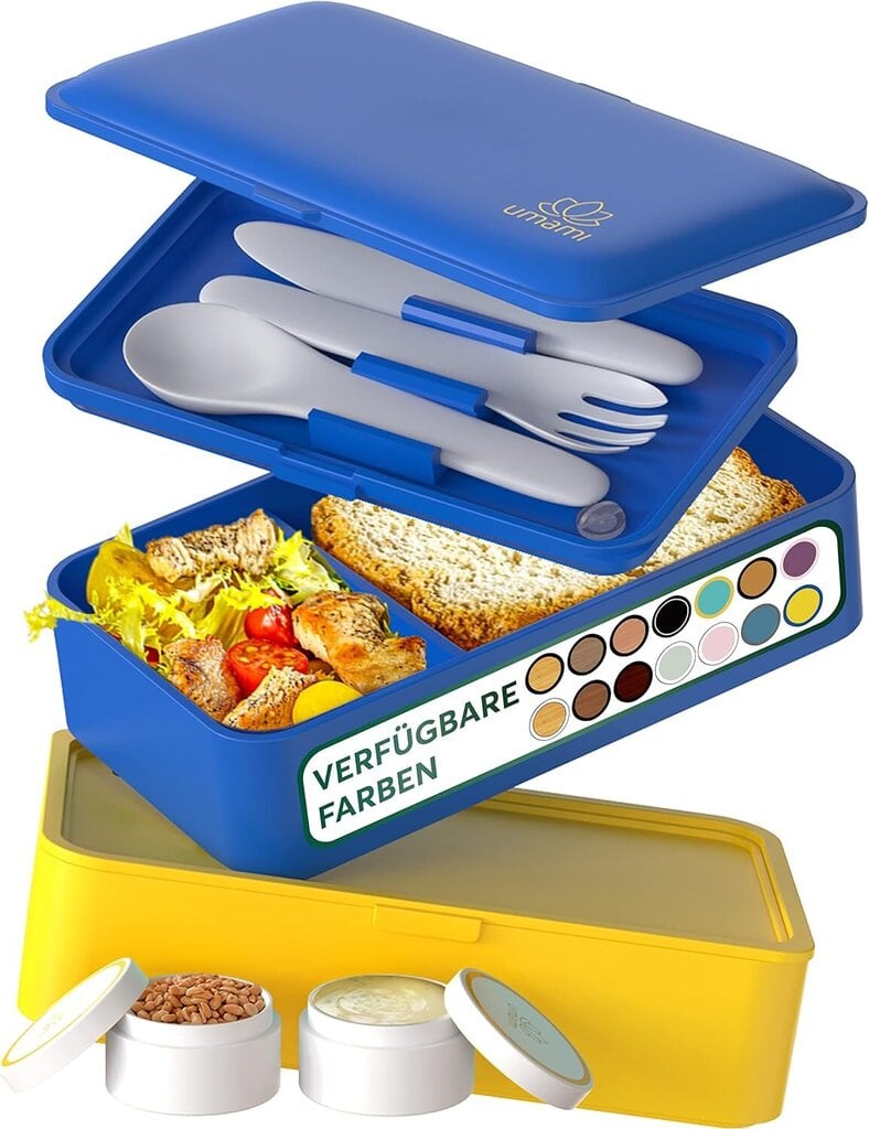 Umami priešpiečių dėžutė su stalo įrankiais, 1,2 l, mėlyna/geltona kaina ir informacija | Maisto saugojimo  indai | pigu.lt
