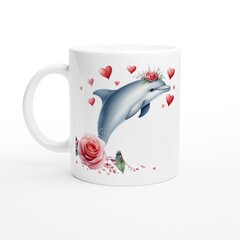 Puodelis Pilkas delfinas su rože kaina ir informacija | Originalūs puodeliai | pigu.lt