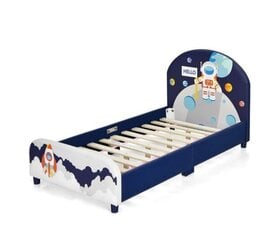 Vaikiška viengulė lova su minkštu galvūgaliu Costway Astronautas, mėlyna kaina ir informacija | Vaikiškos lovos | pigu.lt