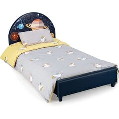 Vaikiška viengulė lova su minkštu galvūgaliu Costway Planet, mėlyna kaina ir informacija | Vaikiškos lovos | pigu.lt