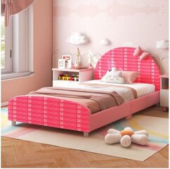 Vaikiška viengulė lova su minkštu galvūgaliu Costway, rožinė kaina ir informacija | Vaikiškos lovos | pigu.lt